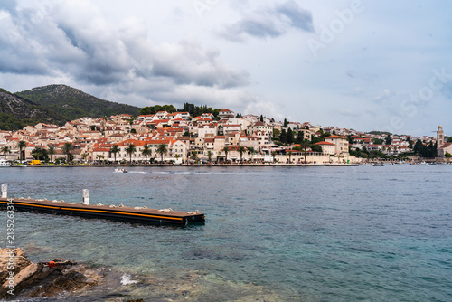 Fotografie Hvar town panorama across the harbor in Croatia