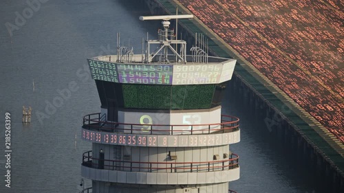 air traffic control tower at an airport with code and data