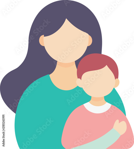 Mother and young son standing together in simple flat style Vector