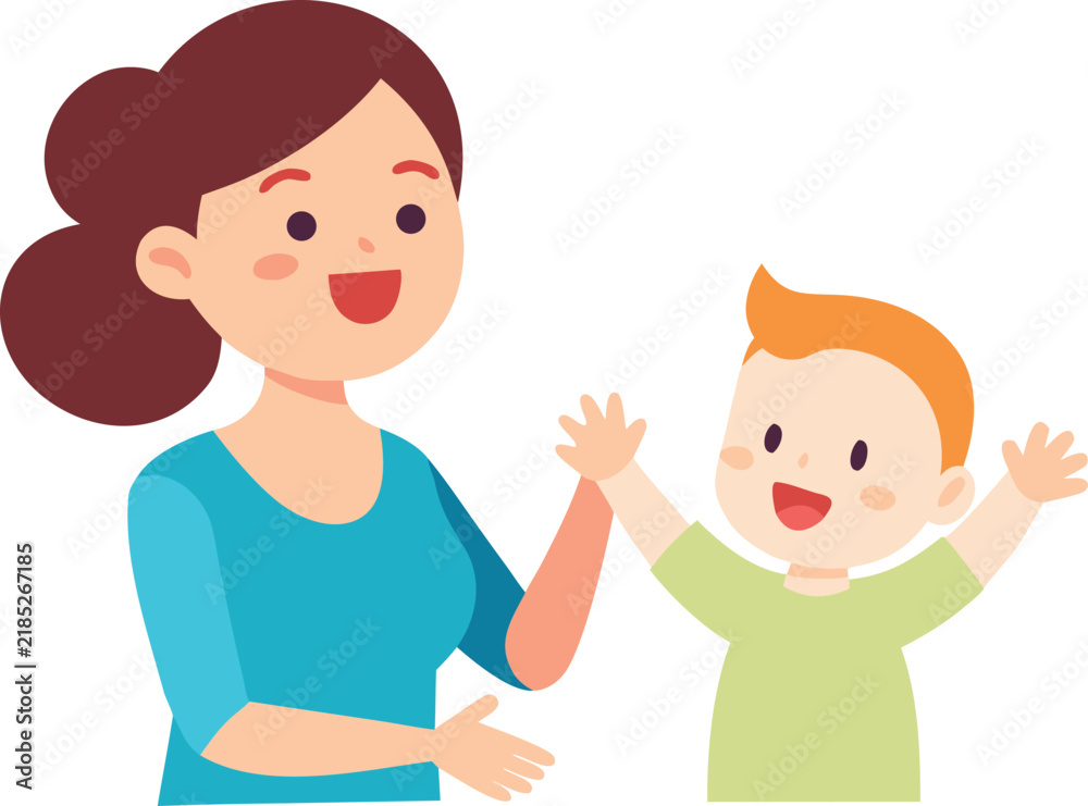 Fototapeta premium Happy mother playing with her little baby boy Vector