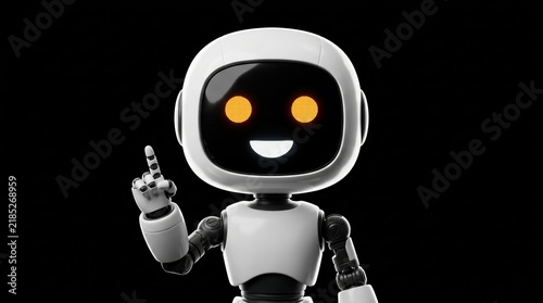 Trendy technology chatbot icon featuring a happy 3D AI character mascot.