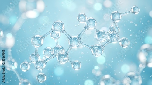 Abstract beauty and cosmetics background with amino acid chemical formulas and liquid moisturizer.