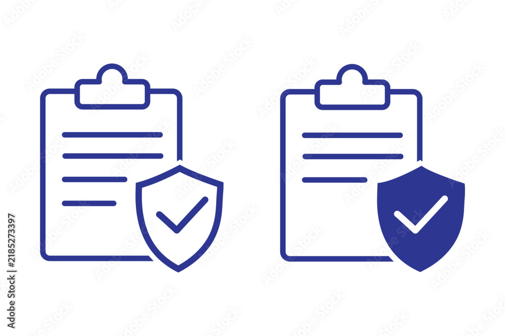 Fototapeta premium Vector illustration of clipboard vector icon set with security shield and check mark white background