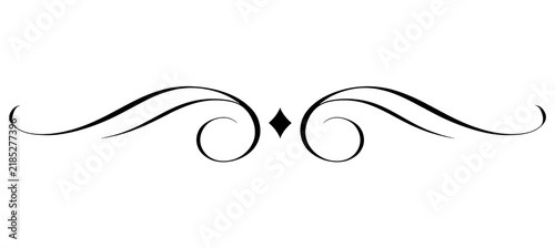 Black ornamental page divider with elegant swirls on a solid white background
