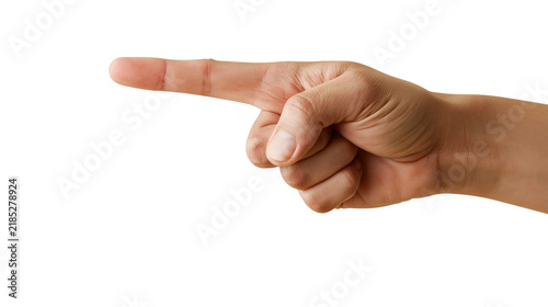 Foto Isolated adult hand with index finger pointing left, indicating a musical note frequency
