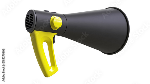 Фотография Isolated vibrant black and yellow handheld megaphone for public address, rallies