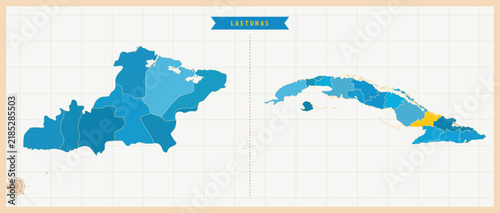 Fotografie A Map Highlighting Las Tunas in Cuba, Modern Administrative Map with Colorful Hi