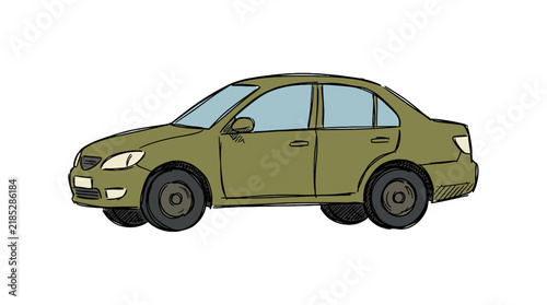 Hand-drawn illustration of a modern car on a white background, side view design