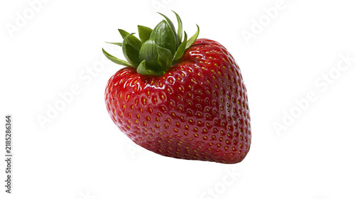 Foto Isolated fresh ripe red strawberry fruit with green leaves, healthy sweet food dessert ingredient