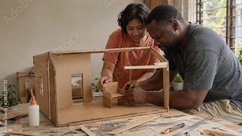 Naklejka Building Cardboard Box Together