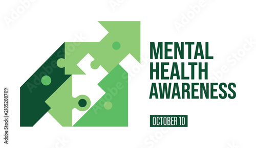 Green puzzle pieces forming an arrow for annual mental health awareness month campaign design