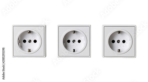 Bild auf Leinwand Isolated three white modern Schuko electrical power outlets for household electr