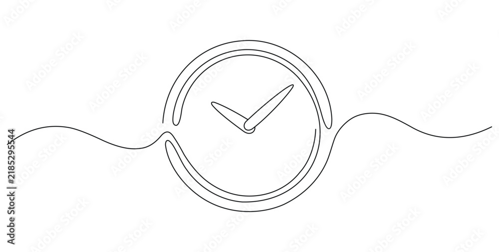 Obraz premium Single line clock face icon representing passing time with simple continuous black stroke. Editable stroke illustration.