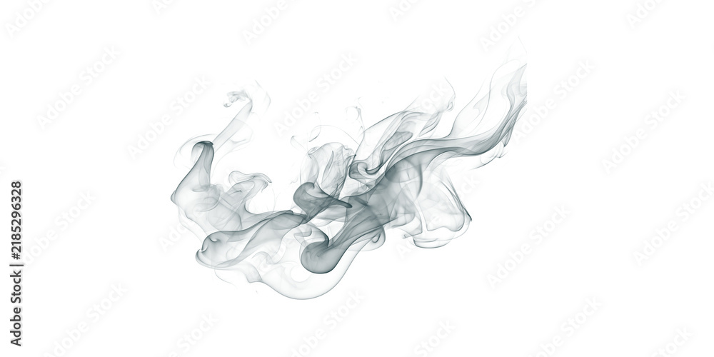 Obraz premium Abstract grey smoke swirl isolated on white background for graphic design overlays