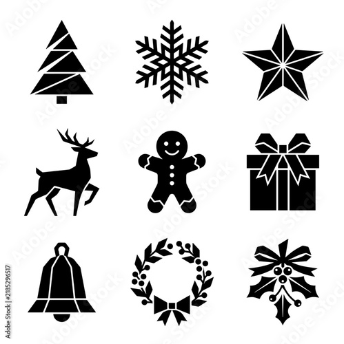 Christmas Icons Set Tree Reindeer Snow Flake Star Gift Bell