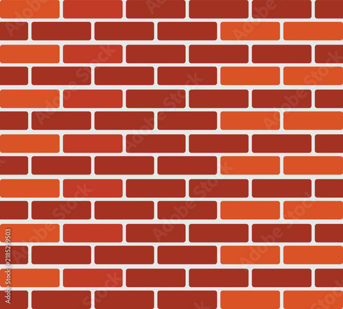 Seamless terracotta brick wall pattern with warm orange, burnt red and brown rectangular bricks separated by clean white mortar. Modern flat textured background suitable for architecture, interior des