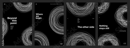 Cuadro en lienzo Set of abstract social media banner templates with white scribble circles on black background