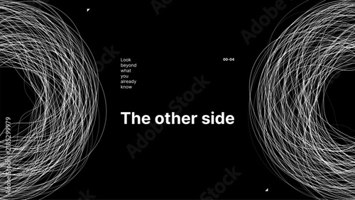 Fotografía Abstract circular scribble lines on black background with motivational text the other side