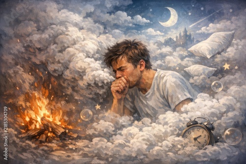 A person sitting near a warm fire, perfect for cozy atmosphere or camping scenes