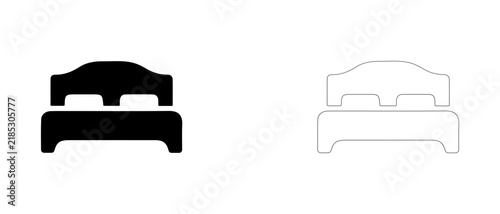 Foto Double hotel bed with pillows vector icon filled and outline, bedroom accommodation and guest room symbol