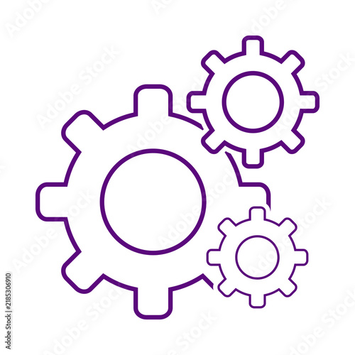 Purple outline gear icons representing mechanical engineering and industrial technology processes transparent background