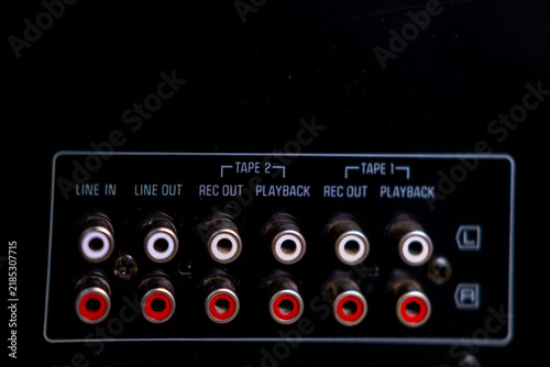 Bild auf Leinwand Black phono preamplifier with RCA connectors, ground terminal, power input jack,
