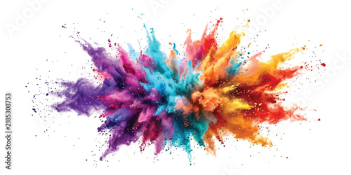 Colorful powder explosion with bright neon paint dust clouds in a dynamic splash