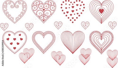 Colorful valentine hearts illustration set