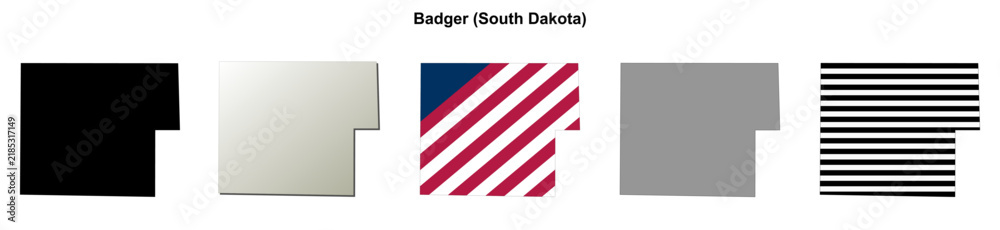 Fototapeta premium Badger (South Dakota) blank outline map set