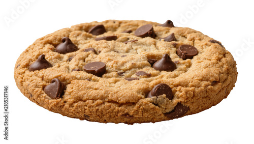 Fotografie Golden brown chocolate chip cookie with crunchy texture, isolated on transparent