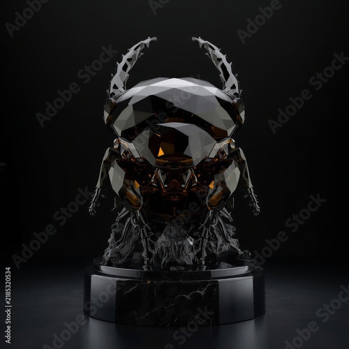 Luxury Geometric Smoked Glass Horned Beetle Sculpture