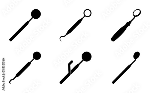 Dental Mirror Icons Set, Oral Hygiene Tools Collection, Dentist Examination Instruments Vector Graphics