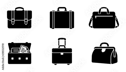 Business Briefcase Icons, Travel Luggage Set, Professional Bag Vector Graphics, Corporate Accessory Collection