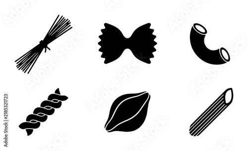 Diverse Pasta Shapes Vector Icons, Italian Food Elements, Culinary Icons Set for Menus and Recipes