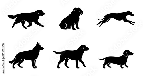 Diverse Dog Silhouettes Collection, Canine Breed Icons, Pet Animal Vector Graphics, Graphic Resource