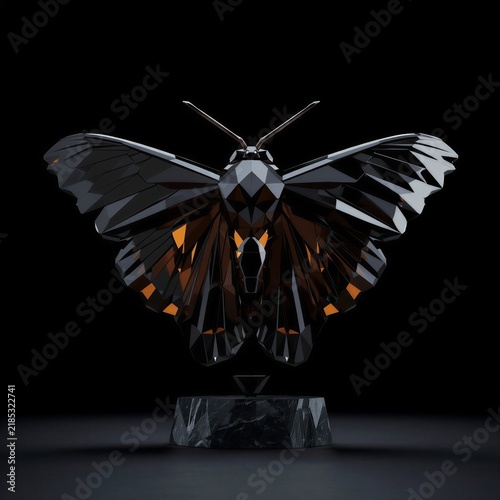 Geometric Smoked Glass Moth Sculpture with Open Wings