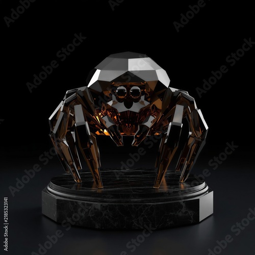 Low-Poly Smoked Obsidian Arachnid Figurine Front View