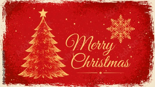 Merry christmas holiday greeting card with vintage tree