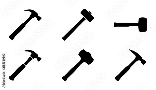Bild auf Leinwand Hammer Icons Set, Tool Collection Vector Graphics, Construction Equipment Silhou
