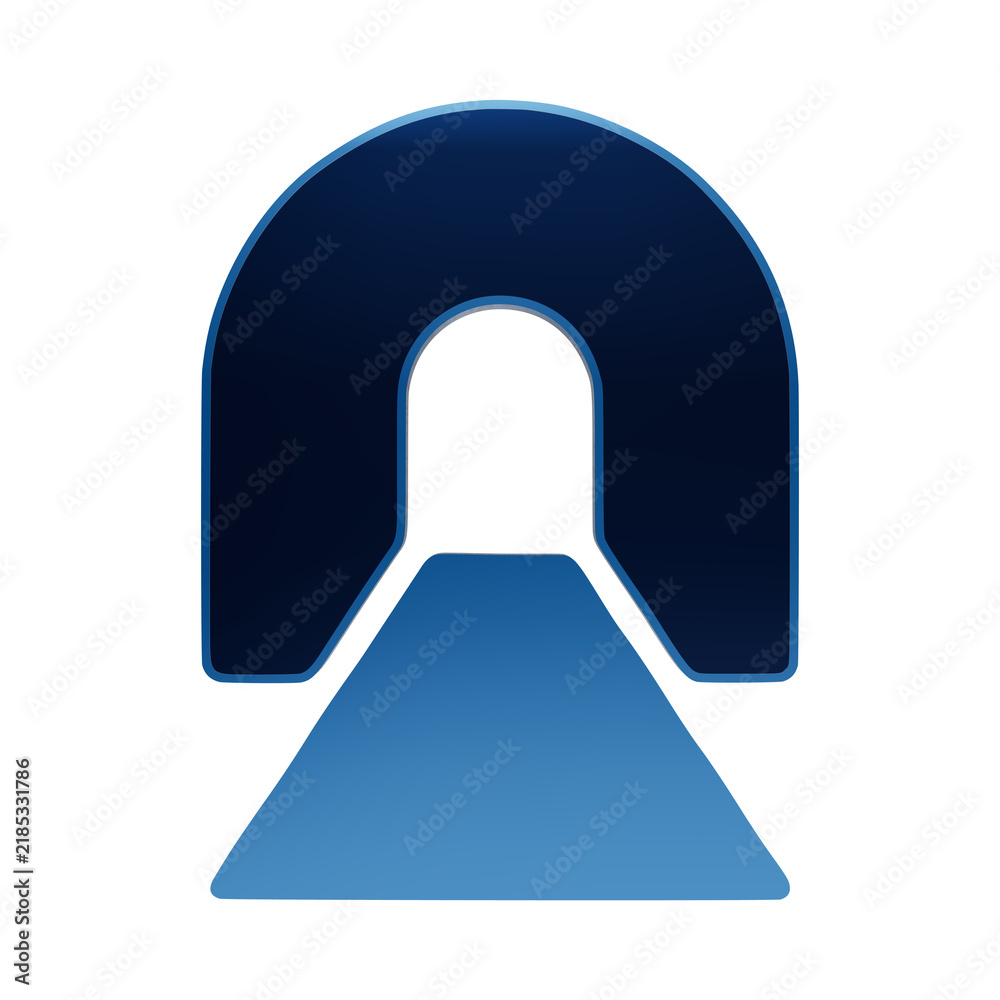 Fototapeta premium A 3D rendered blue neon icon of a tunnel entrance with a road leading inside, representing transportation, travel, infrastructure, and underground passage isolated on a transparent background