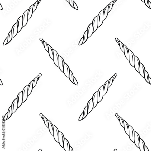 Vintage glass icicle Christmas ornament in doodle sketch style. Simple black and white pattern for retro holiday decor and winter packaging