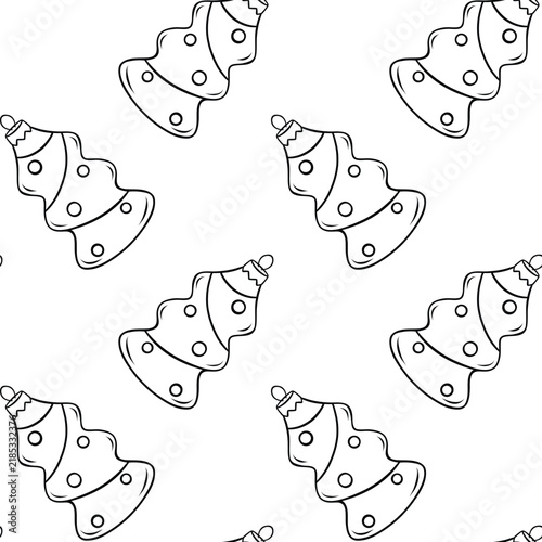 Vintage glass Christmas tree with balls and garlands in black and white vector pattern. Simple doodle for retro holiday decor and toy packaging
