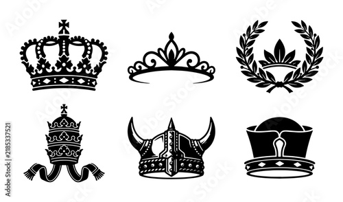 Fotografie Royal Crowns and Tiaras Set, Regal Headwear Icons, Heraldic Symbols, Vector Grap