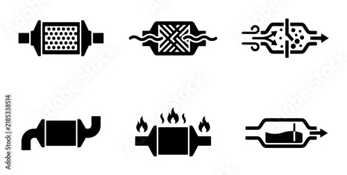 Foto Catalytic Converter Icons Set: Automotive Exhaust System Components, Emission Co