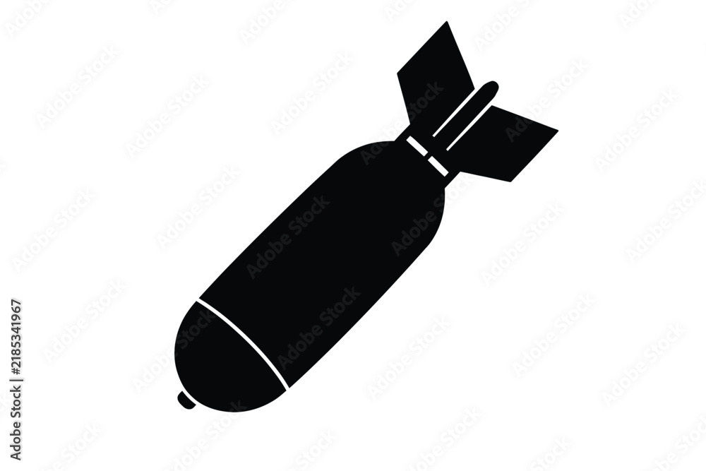 Obraz premium Black silhouette of a bomb with tied fuse isolated on white background representing explosives danger military conflict warfare and threat