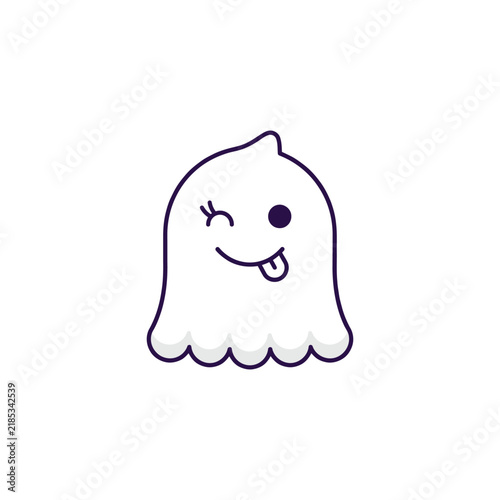 Cute winking ghost sticking out tongue cartoon character