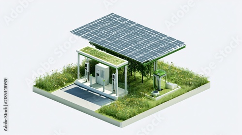 A charging station powered by solar energy with solar panels