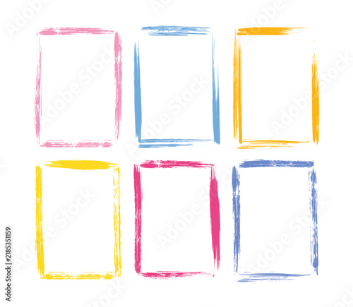 Grunge vertical rectangular frames vector set. Hand drawn drybrush geometric borders.
