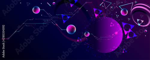 Dark retro futuristic cyberpunk elements abstraction background cosmos synthwave vaporwave retrowave glitch circle with blue and pink glows