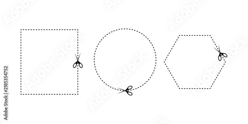 Canvastavla Set of various geometric shapes with dashed cutting lines and scissors icons